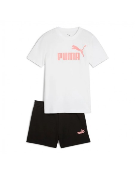 Conjunto Camiseta Blanca + Bermuda Negra Puma-ESS No.1 Logo Tee and Shorts Set G-686307-02-BLANCO NIÑA