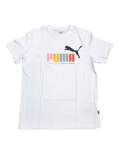 PUMA Camiseta deportiva-ESS+ Multicolor Tee-677170-65-BLANCO