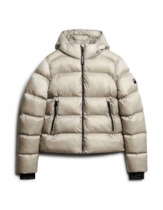HOODED LUXE SPORTS PUFFER Oyster Creem sheen