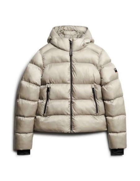 HOODED LUXE SPORTS PUFFER Oyster Creem sheen