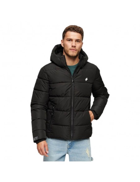 HOODED SPORTS PUFFER JACKET NEGRA